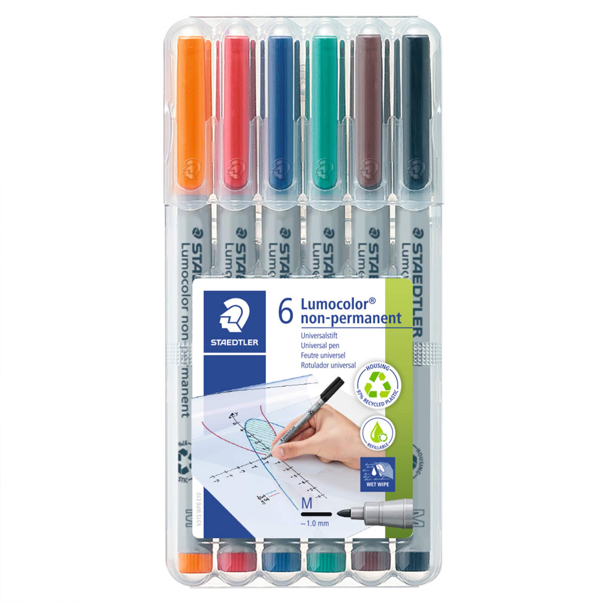 STAEDTLER® 1mm 6 Color Medium Lumocolor Non-Permanent Wet Erase Marker Pens Set